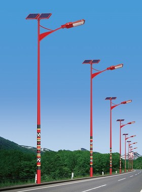 太阳能路灯户外led照明红色5超亮6大功率8新农村10米回纹工程路灯
