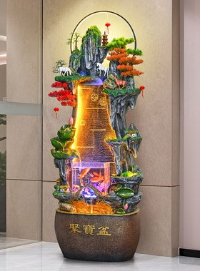 大型假山生财聚宝盆摆件客厅办公室高山循环流水景观乔迁开业礼品