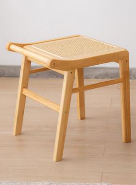 日式藤编化妆台凳子家用室凳网红原木风美甲妆店简84780卧约梳小