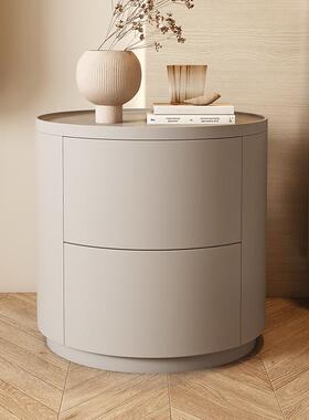 床头极柜简意柜式椭圆形实木OQY烤漆床柜简约头奶油风床边卧室收