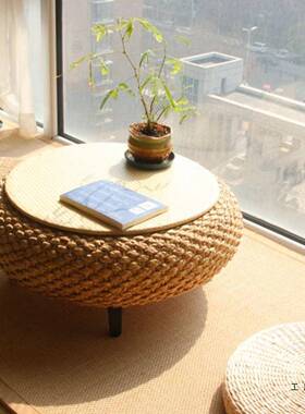 简阳约藤编飘圆桌台客厅窗桌FVB榻子小茶几榻米矮桌窗台桌可收纳