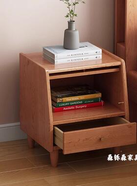 全实木古床头柜简31028约现代复物柜小型用卧室新中储式带玻璃床