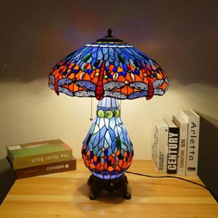 南9W东亚美式 饰台灯酒吧客厅手工彩色玻璃蜻术子蜓母 复古艺TPK装