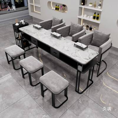 玻璃面黑美色美甲椅套装桌时尚无品牌/简约美甲甲店桌子椅子感台