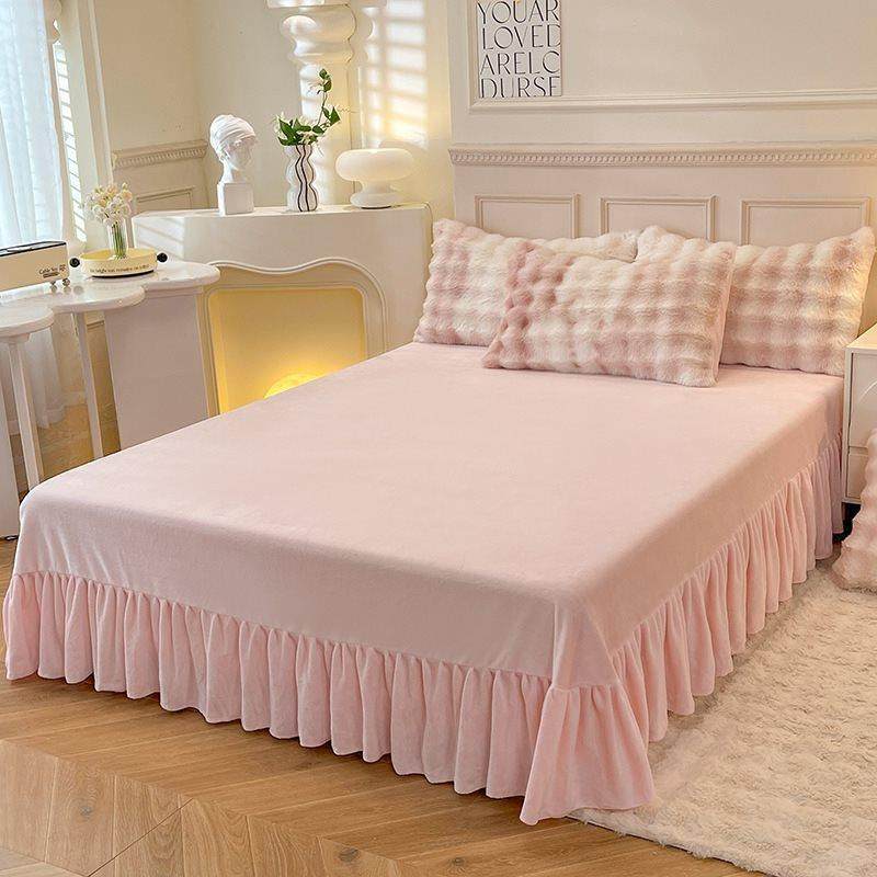 加厚泡泡绒四件套冬季高克兔重纯色印花套单双被床EQQ裙宿人舍三