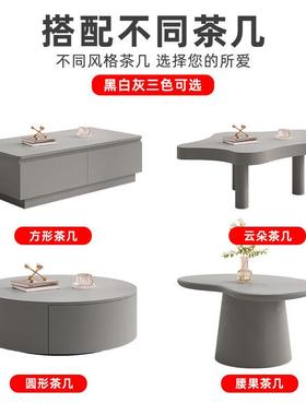 fLE岩无品牌/板风简圆约电视柜形白色电柜小户型挂视墙岩板合组客