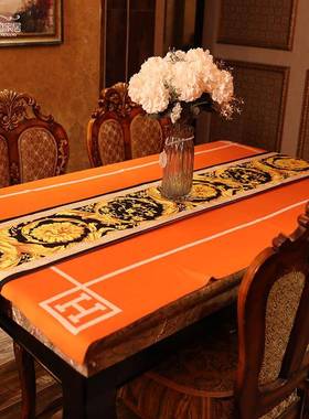 6B76美F76J6758式轻奢H字母橙色典板羊毛混纺针织样饰床尾装经搭