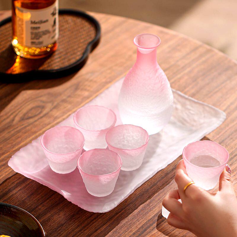 围炉冰茶工具妃粉玻璃清酒壶清酒杯酒具套装家用烫酒壶小酒杯酒盅