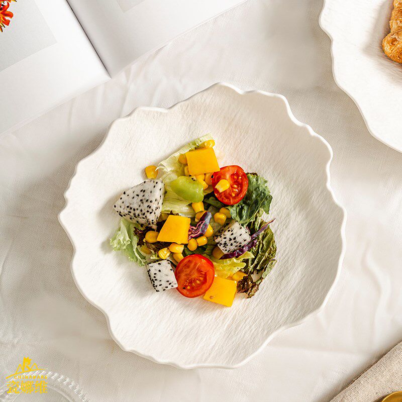 创意陶瓷石纹不规则白色盘子西餐牛排甜品餐盘高级感菜盘摆盘餐具