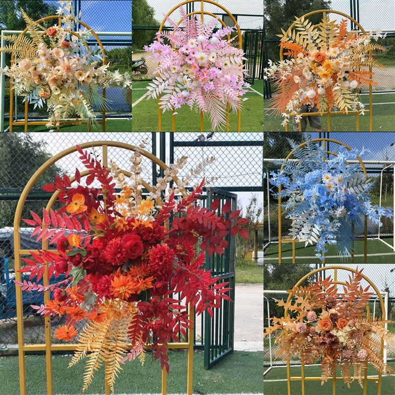 新款婚庆花排红色香槟色蓝色地排花婚礼舞台装饰花艺摆件路引花