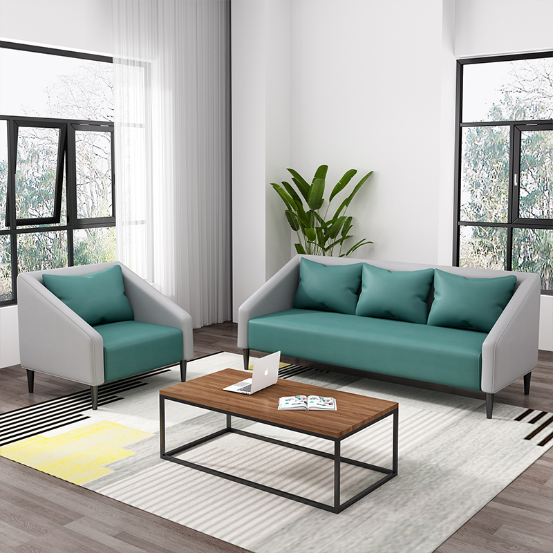 办公会客沙发茶几商务洽谈接待简约休闲黑灰色西皮舒适单三人