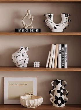 侘寂风几何环形摆件创意艺术民族风涂鸦手绘花瓶样板间客厅装饰品