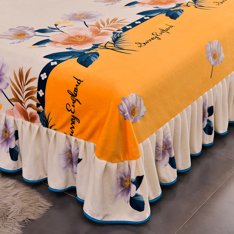 加厚床裙四件面加绒法兰绒床单被珊瑚绒秋冬床上用品