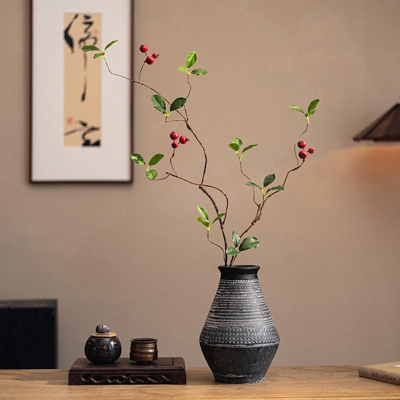 仿真花果实树枝山楂假花侘寂风复古中式新年装饰桌面仿生插花摆件