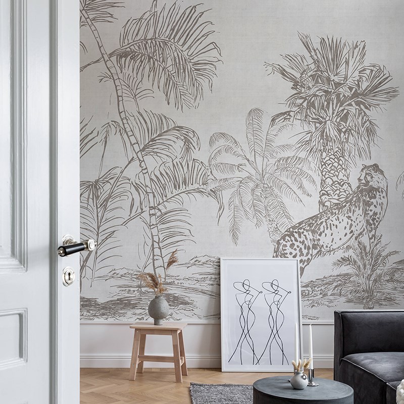 法式墙纸棕榈叶动物电视背景墙壁纸定制壁画现代客厅卧室创意墙布