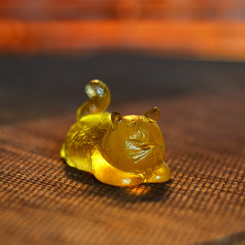 琉璃手工Q宠猫咪摆件高端个性萌宠可爱小猫家居茶宠玩意茶道零配