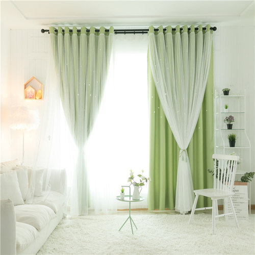 新款布纱一体双层镂空星星窗帘温馨公主风卧室客厅儿童房遮光遮阳