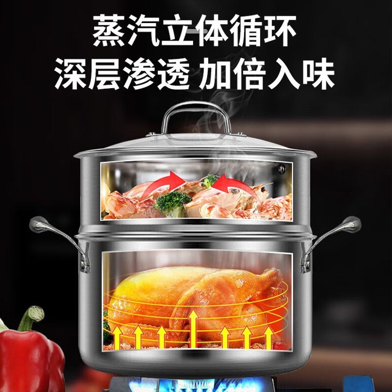 赫巴兹31不锈钢蒸锅层蒸馒头辅食锅电磁炉燃气灶通用家用汤锅2