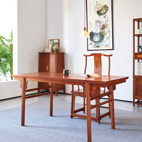 一舍木施红木家具刺猬紫檀明式瓜棱腿画案官帽椅书房写字台刀牙案