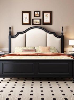 式轻木床黑色主卧.现代简约QMA复古法宫美廷风床双式人床.奢婚床