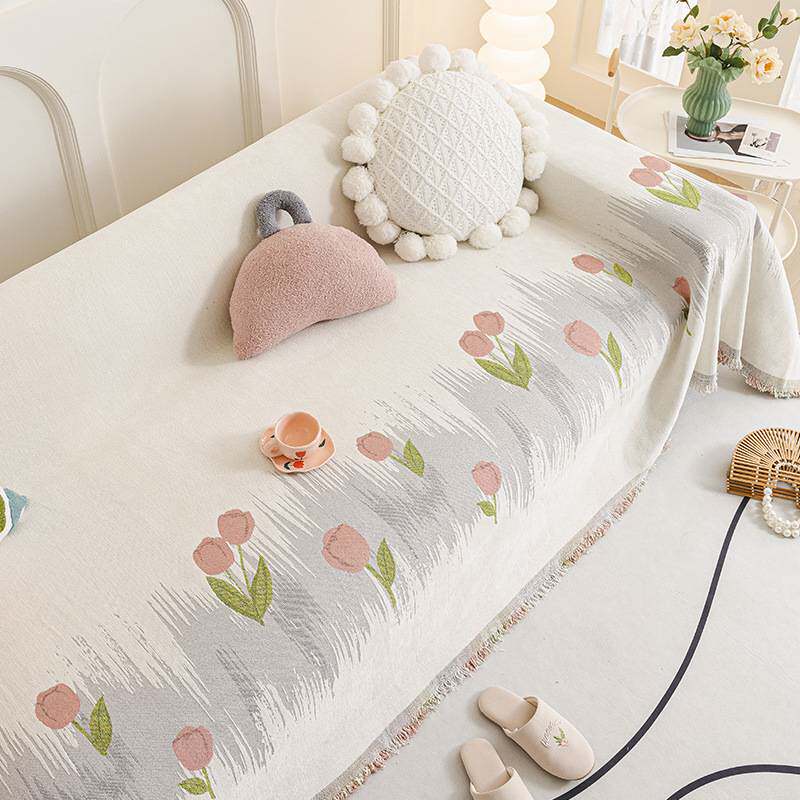 雪尼尔沙发巾四季通用网红沙发毯可爱田园风沙发套罩全盖沙发盖布