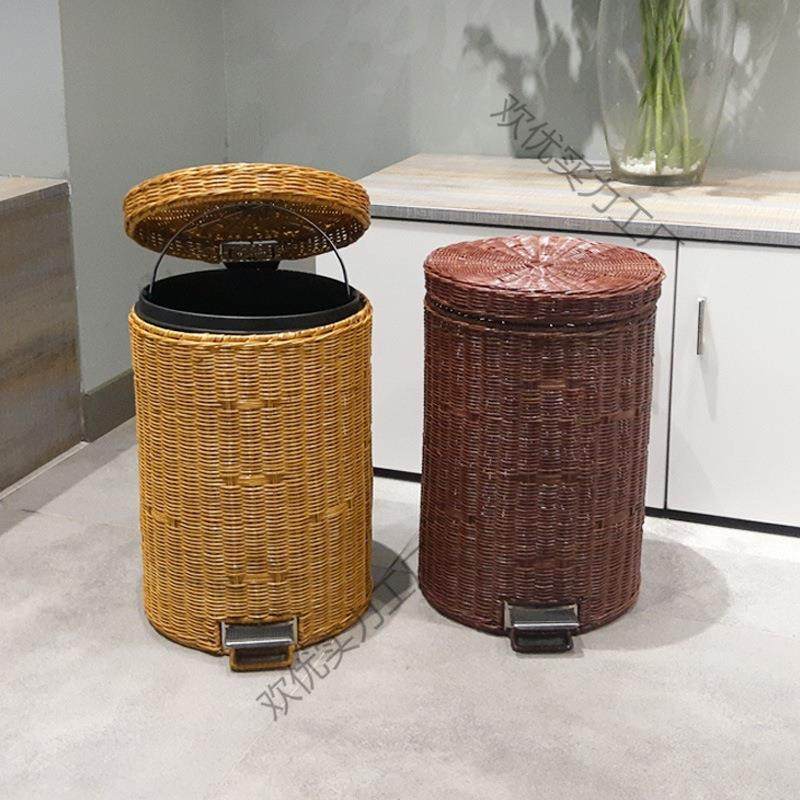 竹编垃圾厨桶垃圾桶家用脚踏带创意盖客厅卧室BKJ房卫厕生间所纸