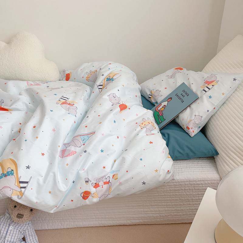 全棉可爱河马幼儿园被子三件套宝宝纯棉六件套被褥午睡床上用品