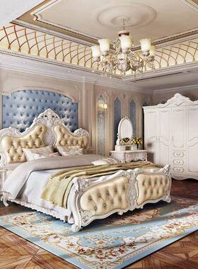 欧式床F-现代简约法式实木1公主床欧双婚人床.简8皮床主卧家具组