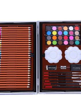 儿童笔蓝色15件套彩双层铝MIG盒4绘画粉套装蜡笔水彩笔画画工具