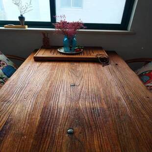 木老式榆木大门板茶桌原板榆木吧BKY台风餐桌化木板新中茶台书桌