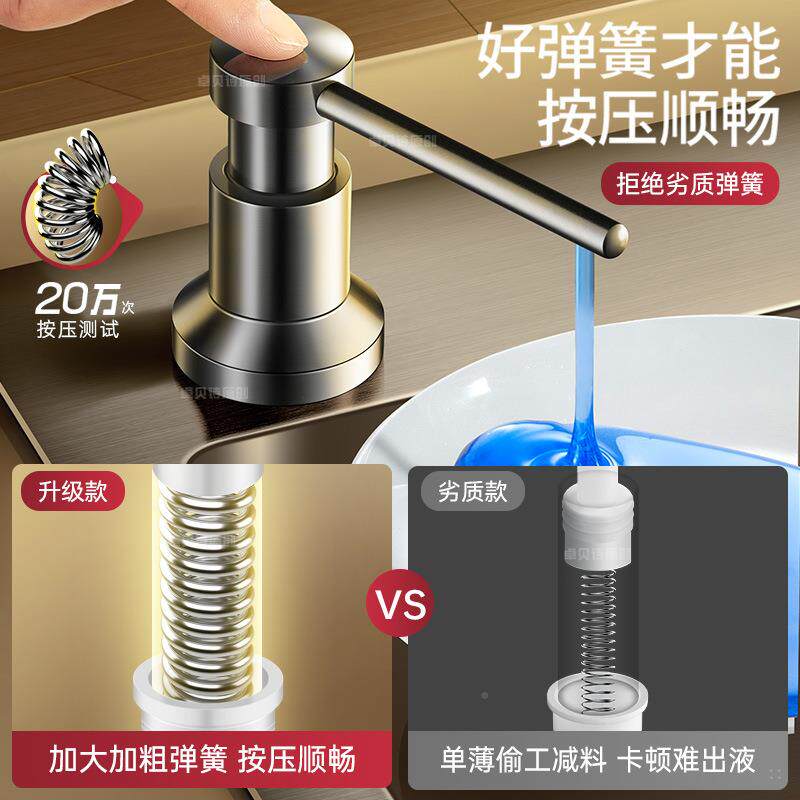 洗盘碗槽皂液器房洗洁精04不锈钢按压水槽器压取器3洗洁精加厚304