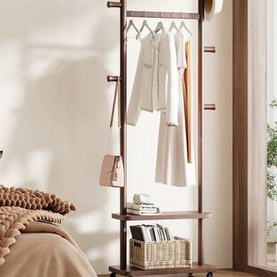 法式中古风落地式挂衣架可移动卧室实木衣帽架小型窄衣架2025新款