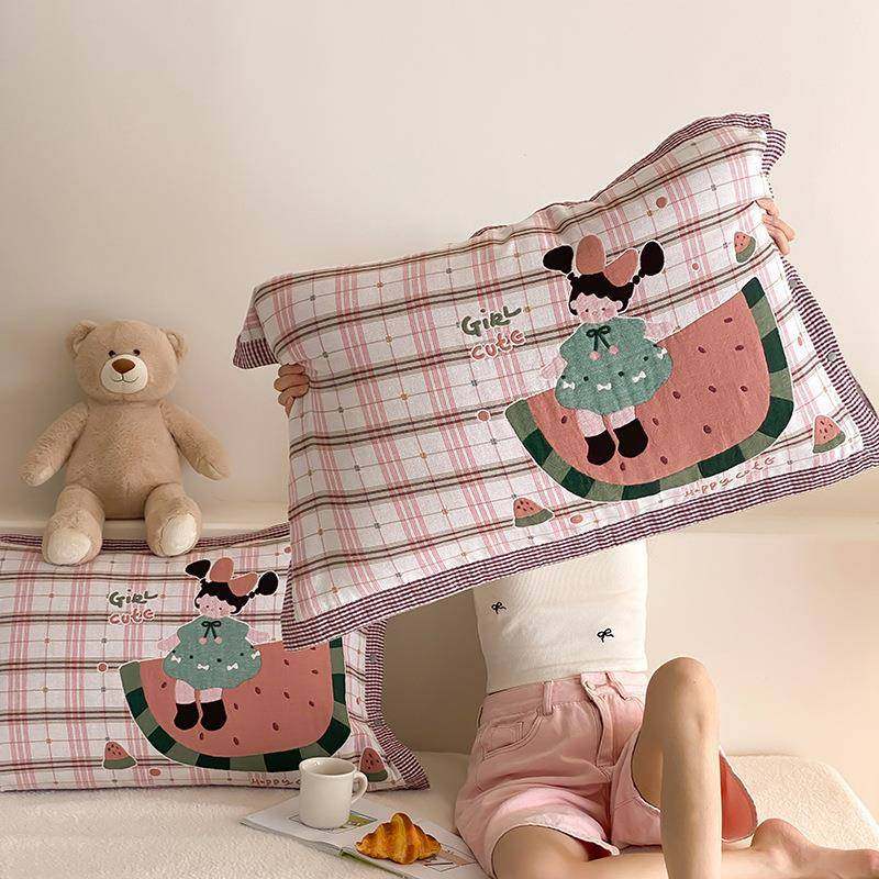 四纱层cp-kmn-新全棉枕巾一对防头油儿童学生舍枕头巾四季宿通用2