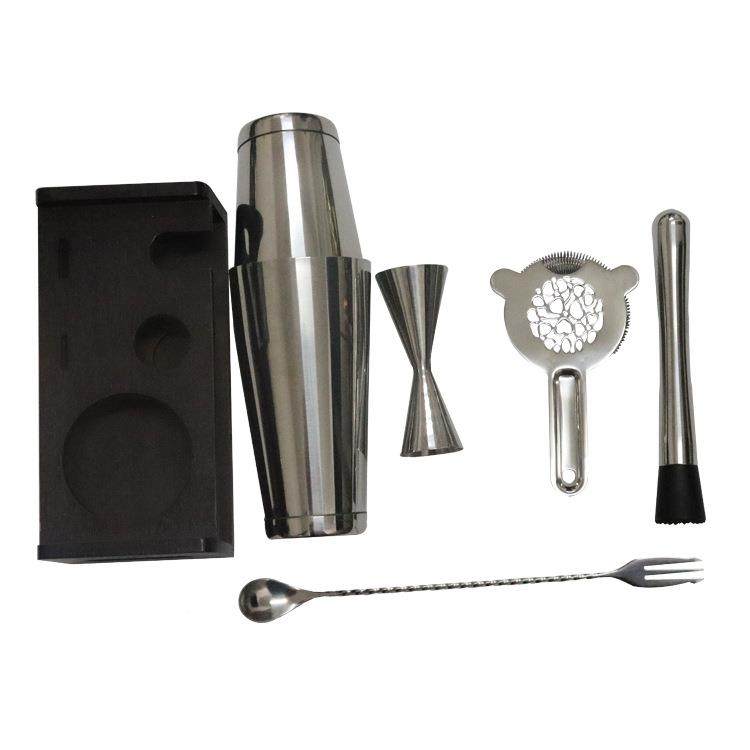 34不钢KNF美式锈波士顿6件套0调酒吧酒器收纳架鸡尾酒调酒木架套