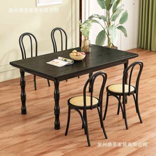 美式复岛古全木餐桌家用半朝誉CY-0弧实形台靠墙饭桌小形户型中古