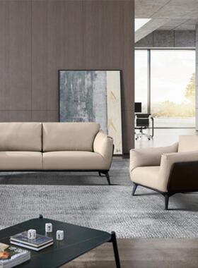 办公沙发茶组位合皮艺简约接IXJ现代商务待办公室意式几极简三人