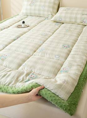 冬童夏双面两用床垫卡36415面通儿全垫棉加绒床褥被一面纯棉一豆