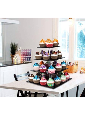 4层黑色方形蛋糕架 甜品蛋糕摆放架 4MM厚度Dispaly Stand