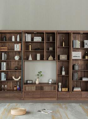 源头厂柜家直销北美黑胡桃木全实电视樱桃木一体木满QUD书柜视听