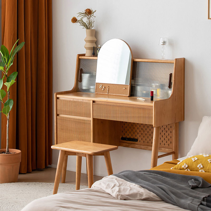 北美樱桃木全实木带镜梳妆台