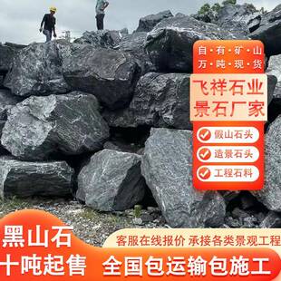 黑山池造景石石头园景观石黑山石天假山林石料鱼石头水系泊岸石草