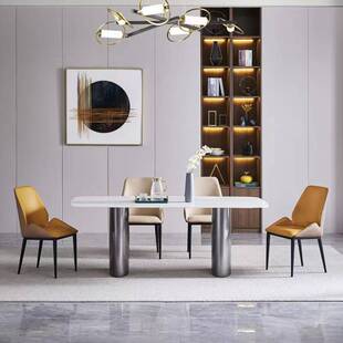 意式岩板餐桌吃饭桌子现代简约商用长方形设计师大户型餐桌椅组合