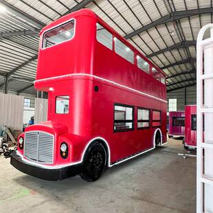 新款双层巴士多功能电动四轮美食街商业街景观店车商用售卖车模型