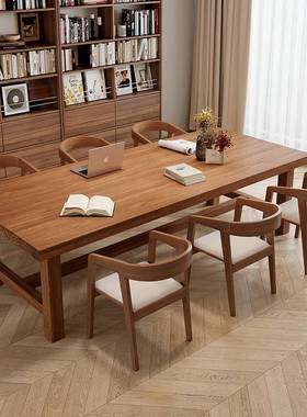 客厅大长纯书桌大板工作台JRW配沙发实长木桌家用一体去客厅化条