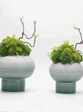 新中式TJZ浅绿色真花板艺盆花仿装饰客品现代家居厅桌面样间假花