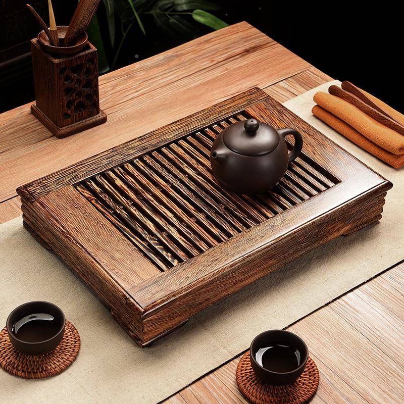 O木F9D号鸡翅盘储水式茶台黑檀茶海抽屉简约家用小实100木托茶盘