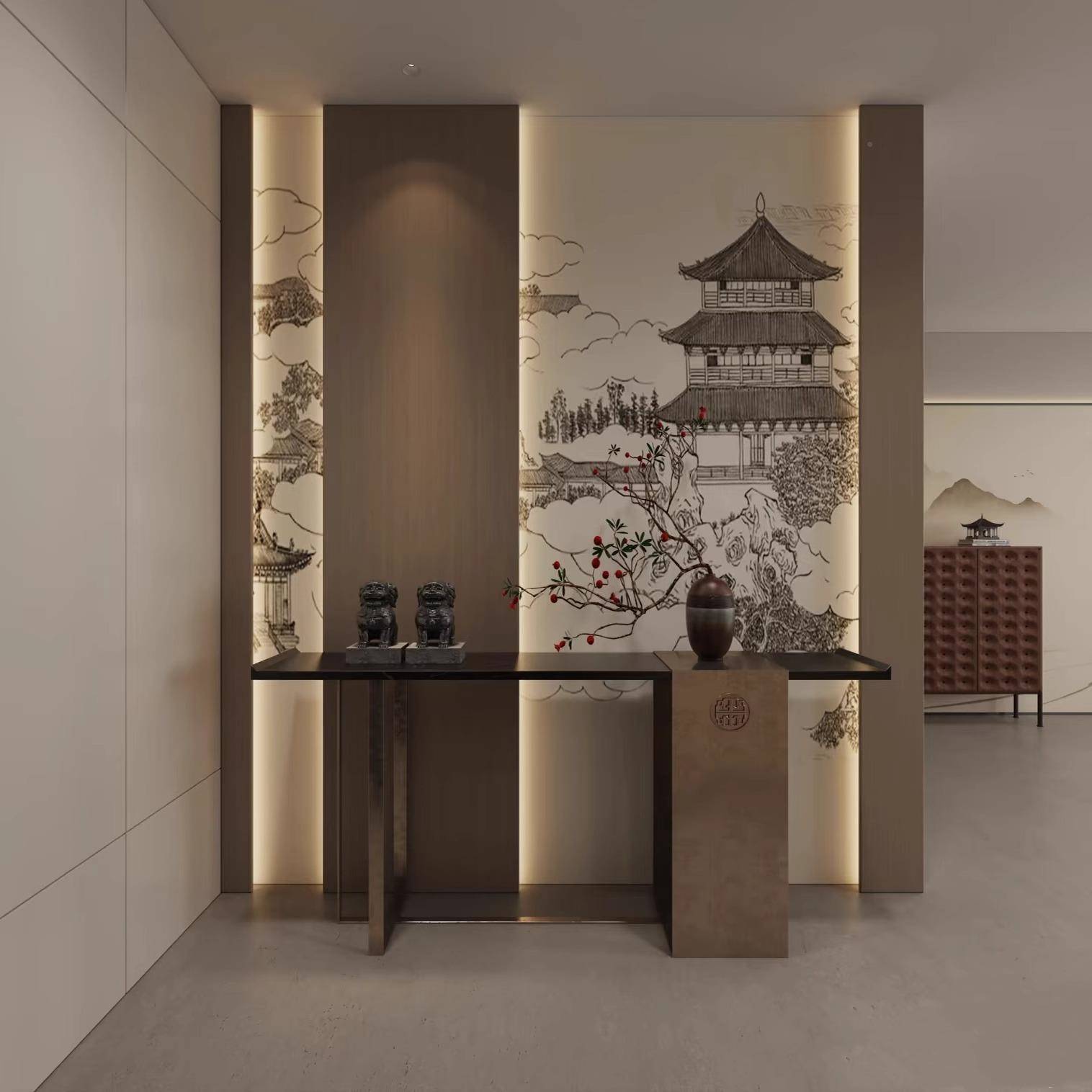 宋式美学复古式玄关条案380入户玄关关新桌中入户端景台简约实木图片