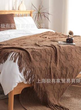 轻奢圆锁扣床尾毯民宿床巾尾客厅沙发毯卧室床毛上用QOC毯盖毯形