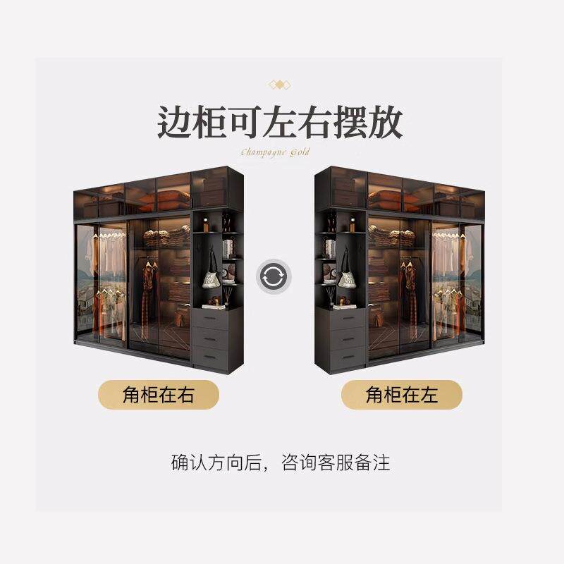 推门衣柜用卧室实木现代简拉约轻8002#奢意式极简璃家门滑门移玻