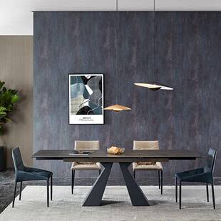 意式岩餐板餐桌椅组合可伸简缩桌现代约轻奢家用大小型户亮1901伸